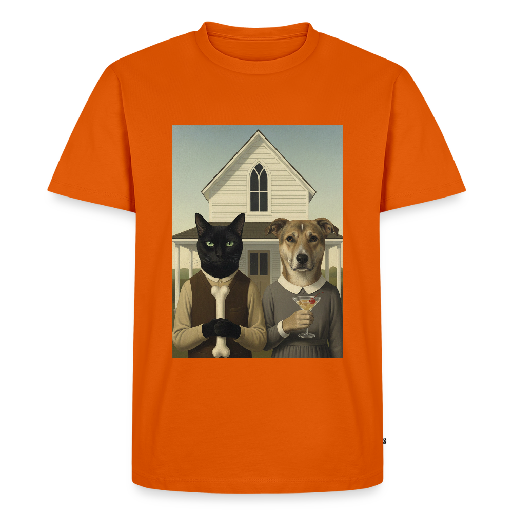 American Gothic… aber mit Katze und Hund | Männer Premium T-Shirt - Orange 