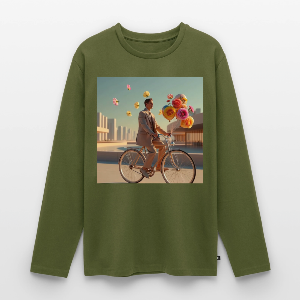 Fahrt ins Ungewisse (mit Blumen) | Männer Premium Bio Langarmshirt - Khaki