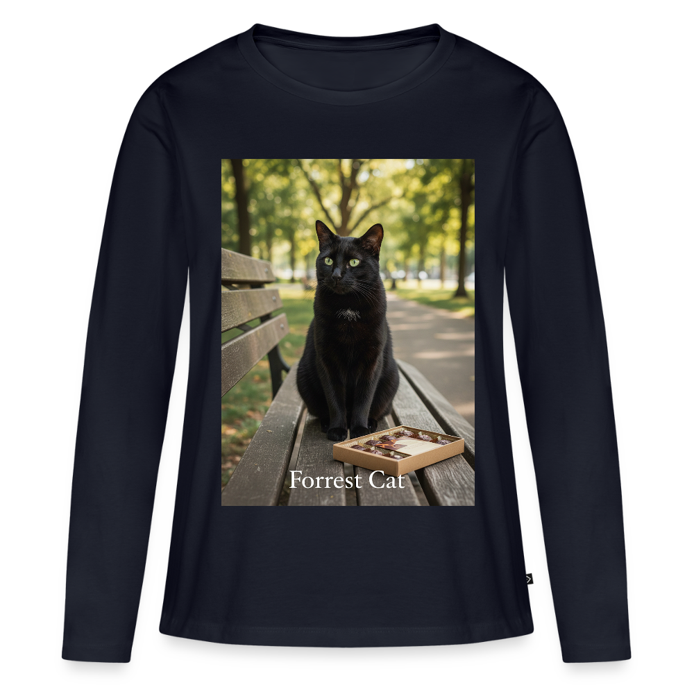 Forrest Cat – Krümel wartet | Frauen Premium Bio Langarmshirt - Navy