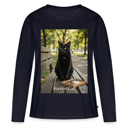 Forrest Cat – Krümel wartet | Frauen Premium Bio Langarmshirt - Navy