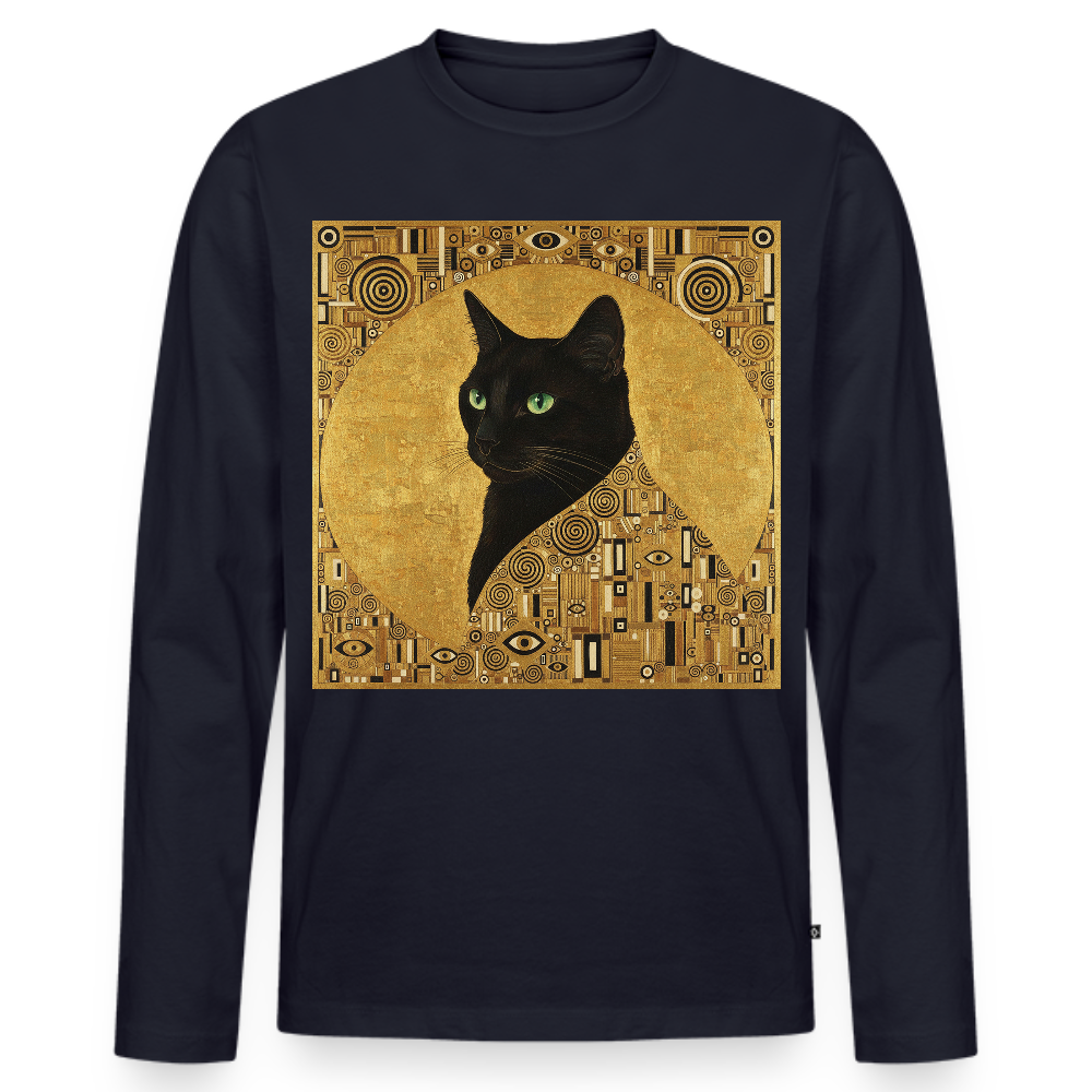 Adele… aber sie schnurrt – Goldene Katze à la Klimt | Männer Premium Bio Langarmshirt - Navy