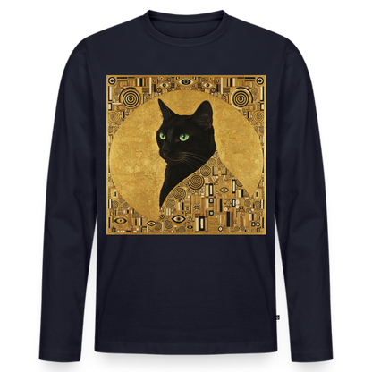 Adele… aber sie schnurrt – Goldene Katze à la Klimt | Männer Premium Bio Langarmshirt - Navy