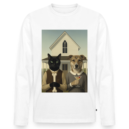 American Gothic… aber mit Katze und Hund | Männer Premium Bio Langarmshirt - Weiß