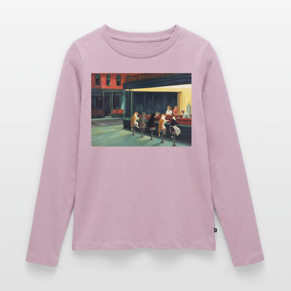 Wenn Hopper Katzen gemalt hätte | Frauen Premium Bio Langarmshirt - Altrosa