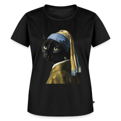Das Mädchen mit dem Perlenohrring… aber es ist eine Katze | Frauen Premium T-Shirt - Schwarz