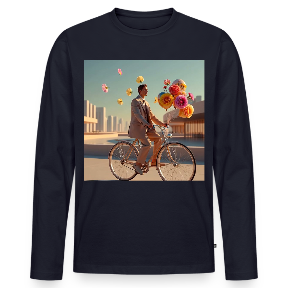 Fahrt ins Ungewisse (mit Blumen) | Männer Premium Bio Langarmshirt - Navy