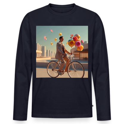 Fahrt ins Ungewisse (mit Blumen) | Männer Premium Bio Langarmshirt - Navy