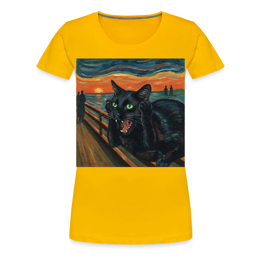 Der Schrei… aber die Katze hat’s zuerst gemerkt | Frauen Premium T-Shirt - Sonnengelb