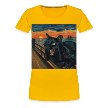 Der Schrei… aber die Katze hat’s zuerst gemerkt | Frauen Premium T-Shirt - Sonnengelb