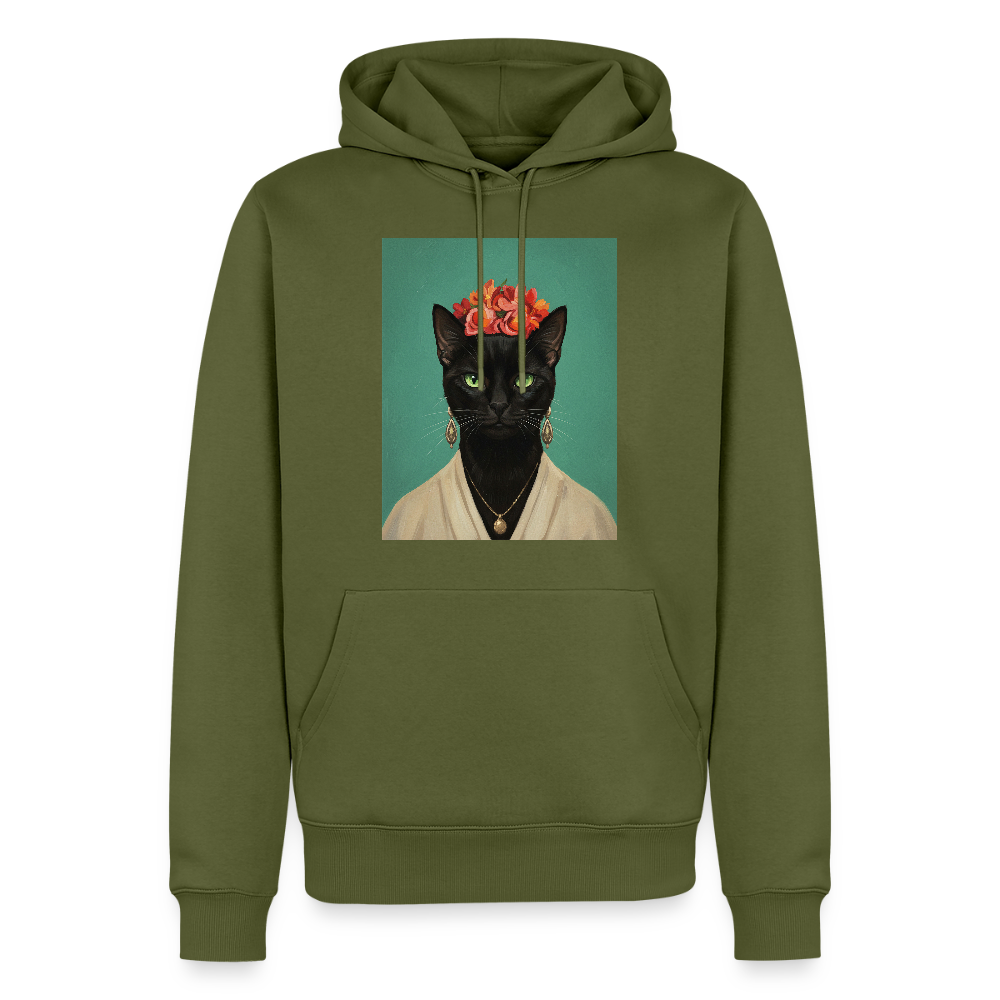Frida Katze – Künstlerisches Katzenporträt | Premium Herren Hoodie - khaki