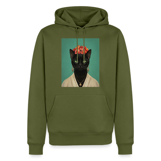 Frida Katze – Künstlerisches Katzenporträt | Premium Herren Hoodie - khaki