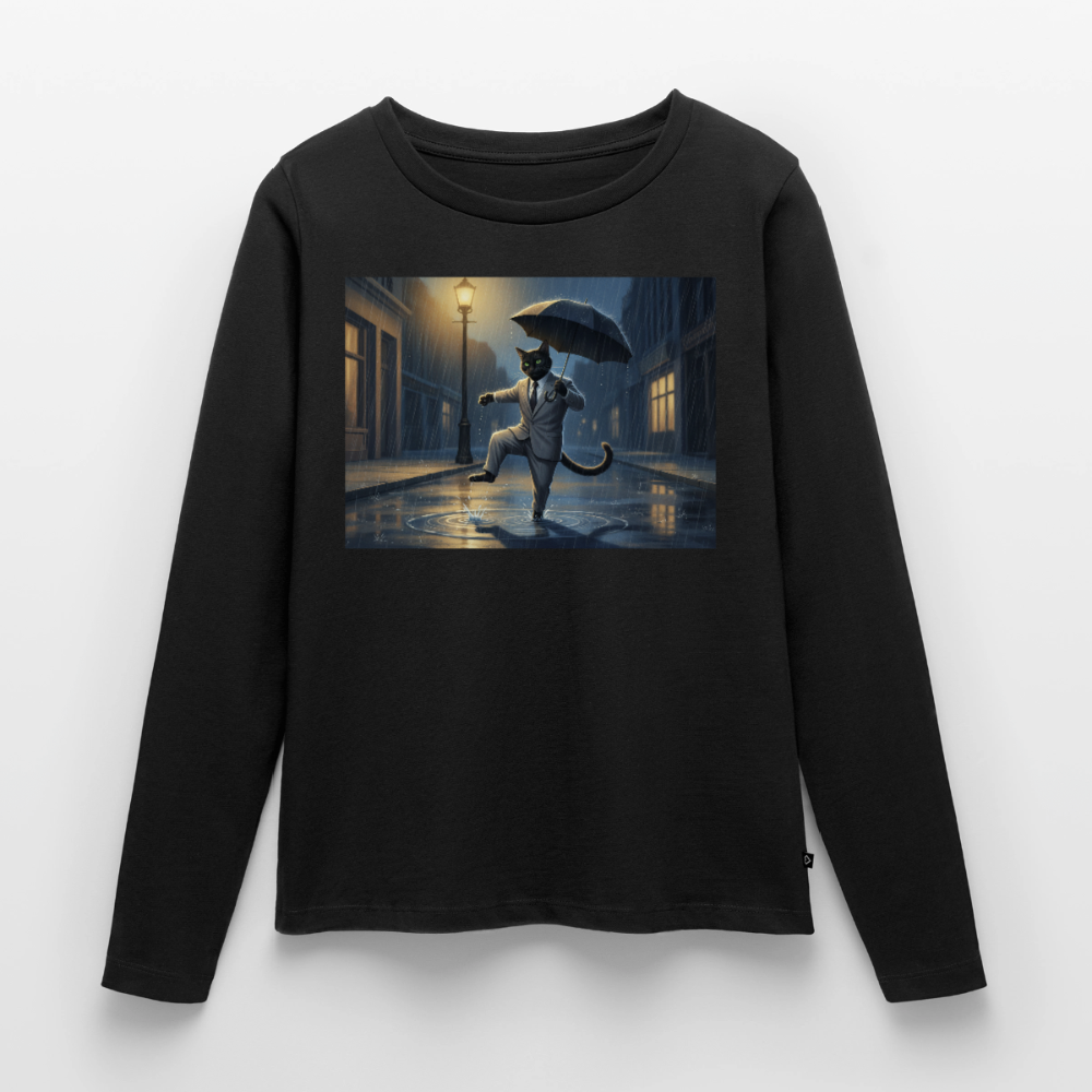 Krümel tanzt im Regen | Frauen Premium Bio Langarmshirt - Schwarz