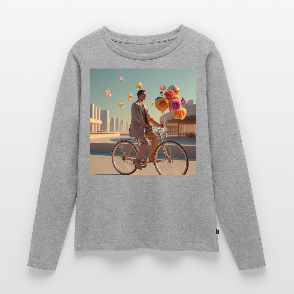 Fahrt ins Ungewisse (mit Blumen) | Frauen Premium Bio Langarmshirt - Grau meliert