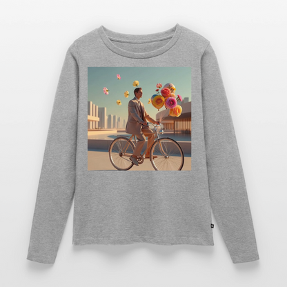 Fahrt ins Ungewisse (mit Blumen) | Frauen Premium Bio Langarmshirt - Grau meliert