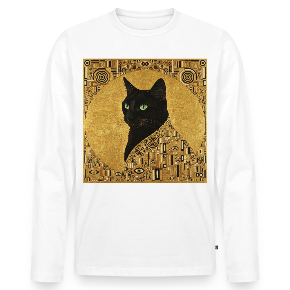 Adele… aber sie schnurrt – Goldene Katze à la Klimt | Männer Premium Bio Langarmshirt - Weiß