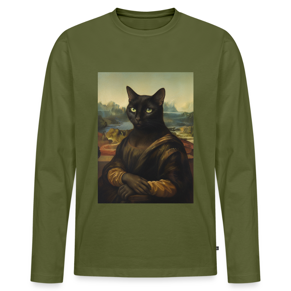 Mona Lisa… aber es ist eine Katze | Männer Premium Bio Langarmshirt - Khaki