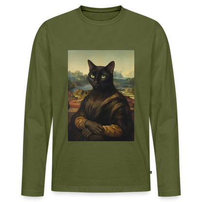 Mona Lisa… aber es ist eine Katze | Männer Premium Bio Langarmshirt - Khaki