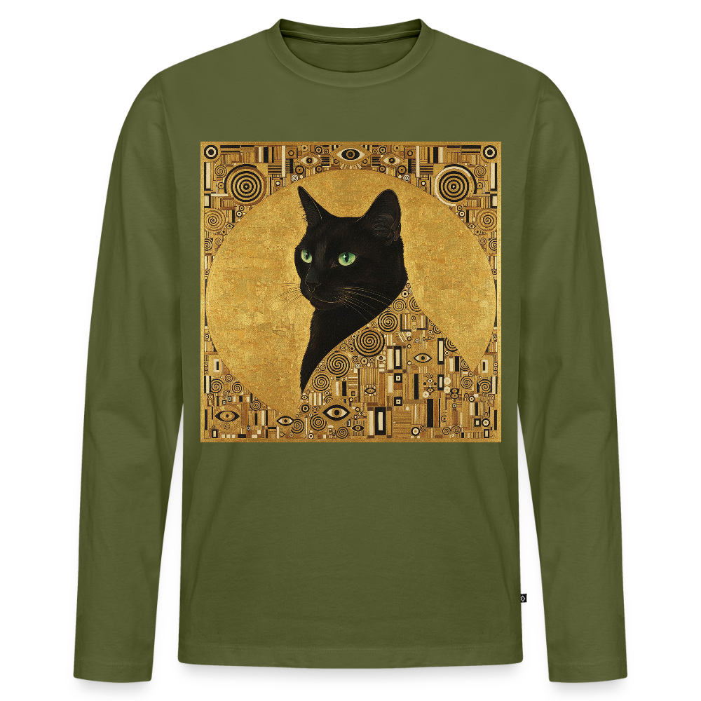 Adele… aber sie schnurrt – Goldene Katze à la Klimt | Männer Premium Bio Langarmshirt - Khaki