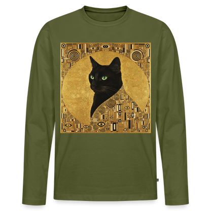 Adele… aber sie schnurrt – Goldene Katze à la Klimt | Männer Premium Bio Langarmshirt - Khaki