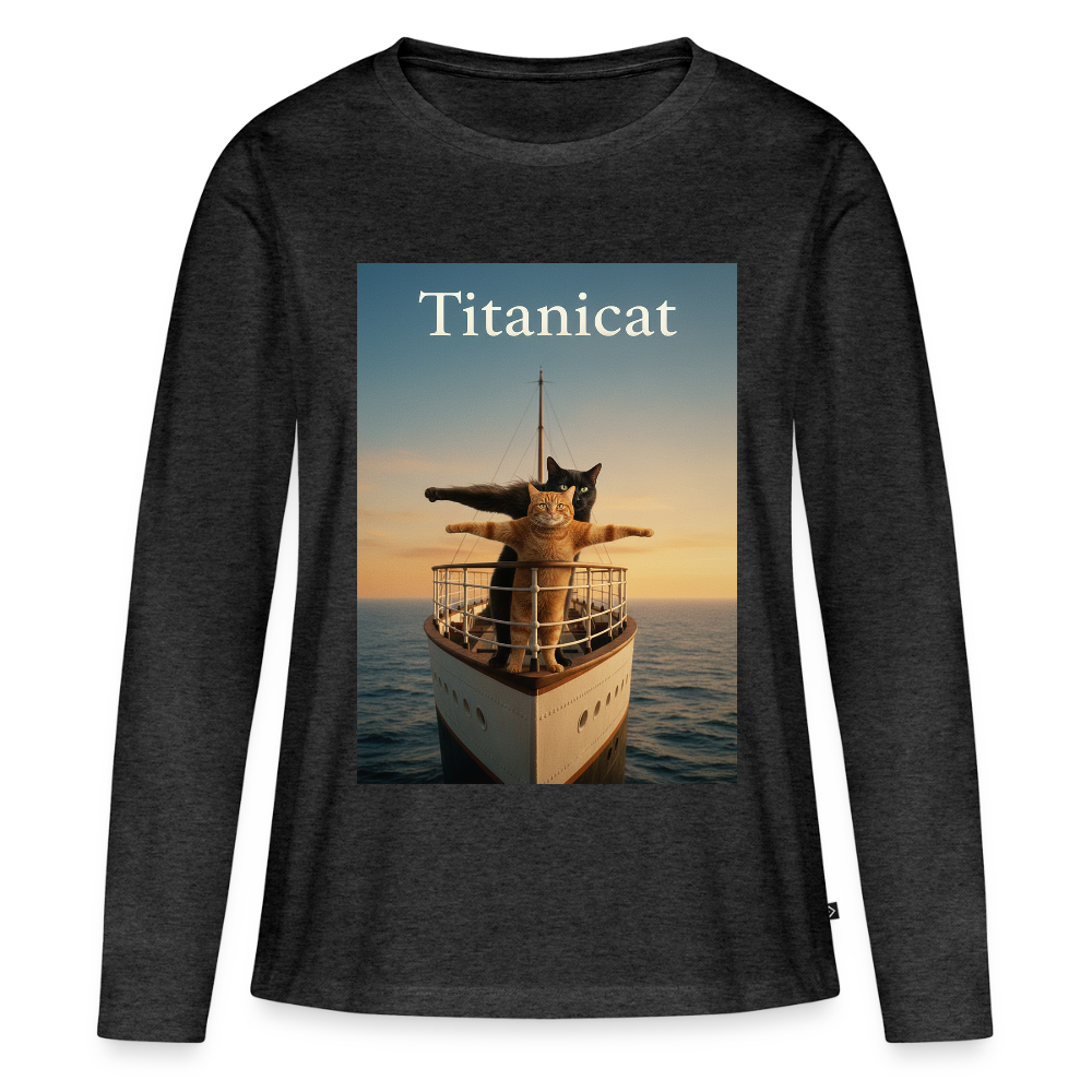 Titanicat – Ich bin der König der Kratzbäume | Frauen Premium Bio Langarmshirt - Anthrazit meliert