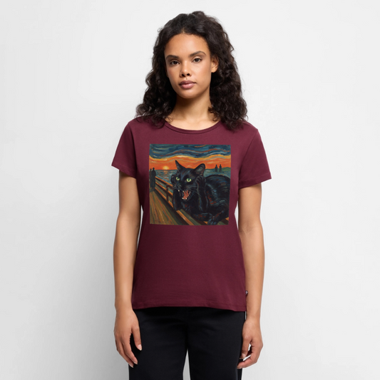 Der Schrei… aber die Katze hat’s zuerst gemerkt | Frauen Premium T-Shirt - Burgunderrot