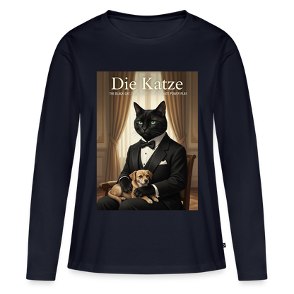 Die Katze – Krümel regelt das | Frauen Premium Bio Langarmshirt - Navy