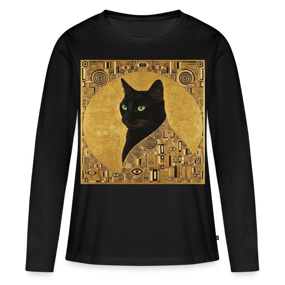 Adele… aber sie schnurrt – Goldene Katze à la Klimt | Frauen Premium Bio Langarmshirt - Schwarz