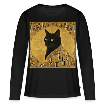 Adele… aber sie schnurrt – Goldene Katze à la Klimt | Frauen Premium Bio Langarmshirt - Schwarz