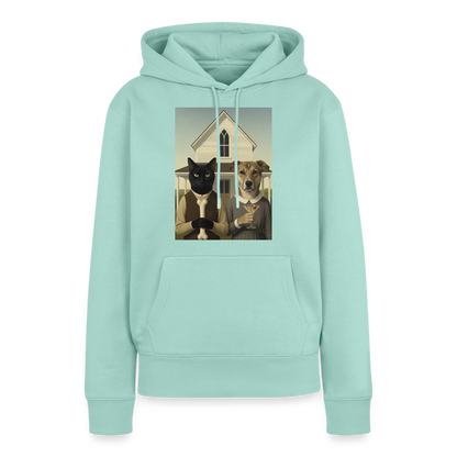 American Gothic… aber mit Katze und Hund | Frauen Premium Hoodie - Mint 