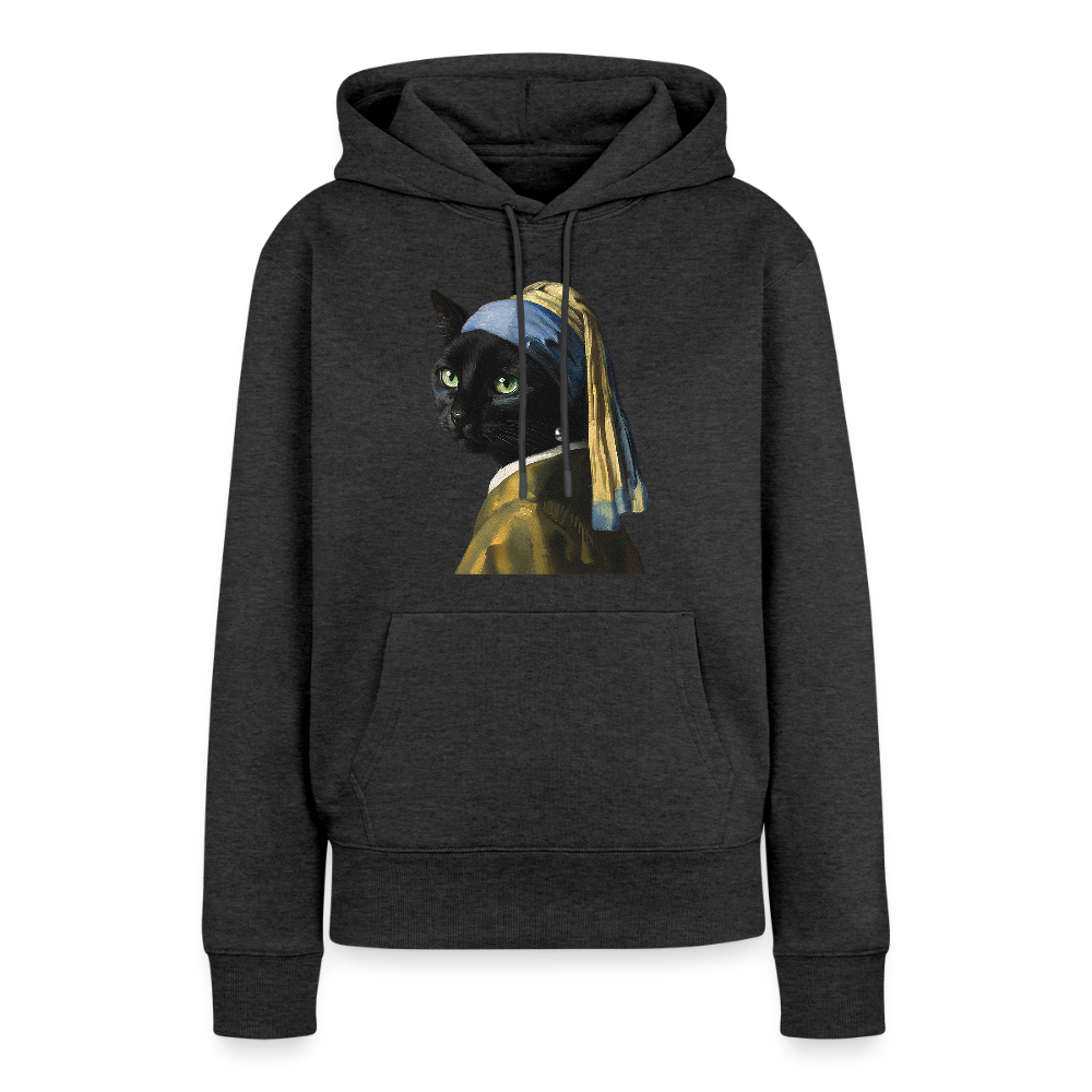 Das Mädchen mit dem Perlenohrring… aber es ist eine Katze | Frauen Premium Hoodie - Anthrazit meliert