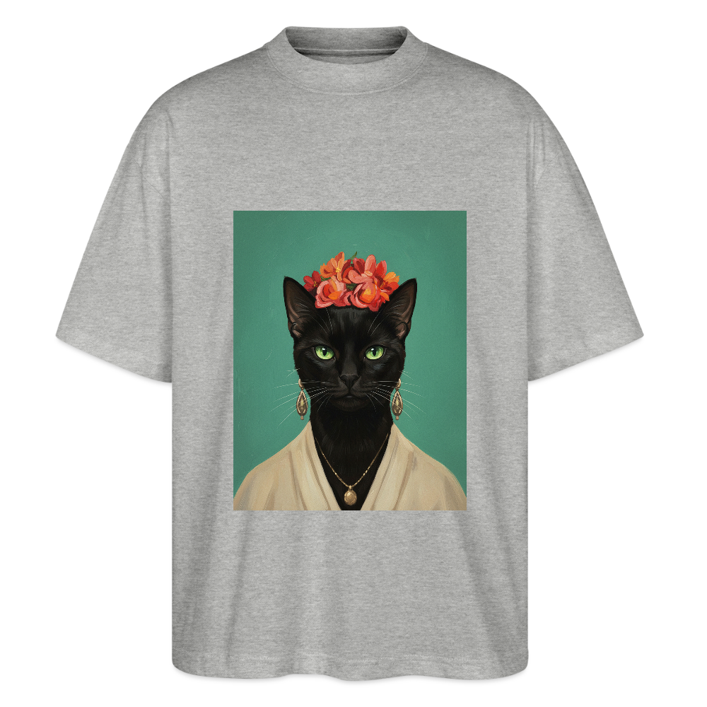 Frida Katze – Künstlerisches Katzenporträt | Stanley/Stella Oversized Unisex Bio T-Shirt Blaster - Grau meliert