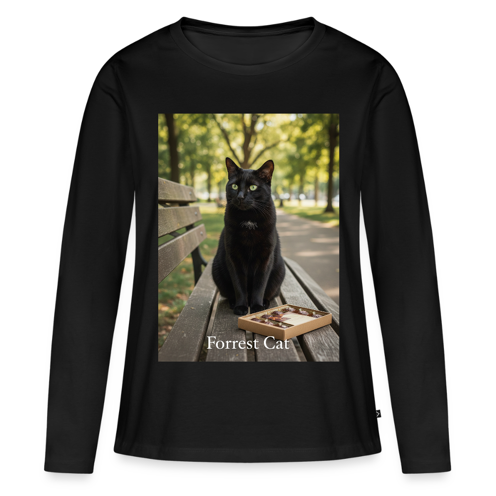 Forrest Cat – Krümel wartet | Frauen Premium Bio Langarmshirt - Schwarz