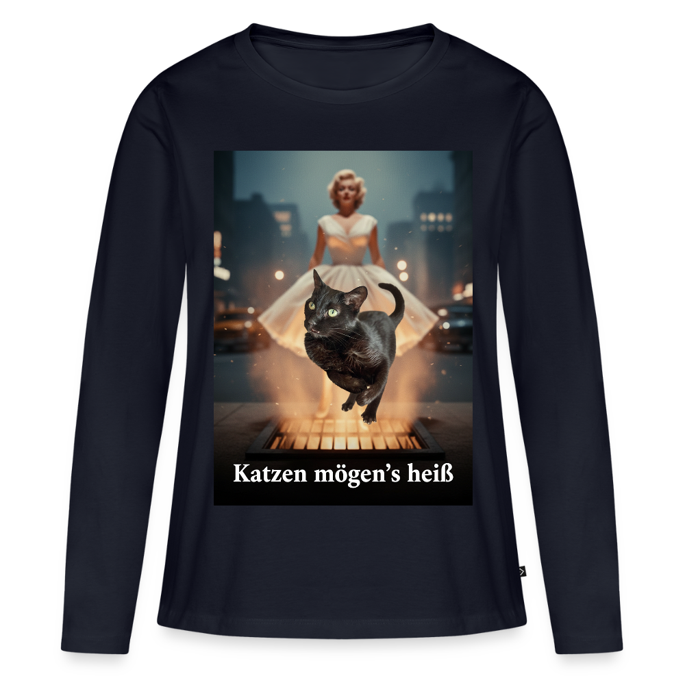 Katzen mögen’s heiß | Frauen Premium Bio Langarmshirt - Navy