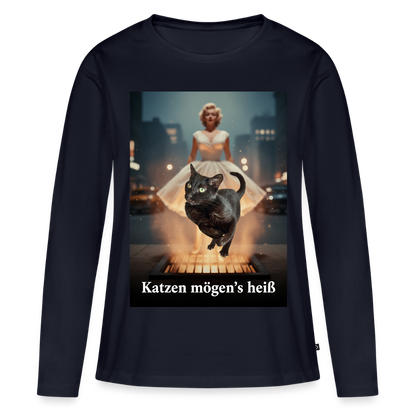 Katzen mögen’s heiß | Frauen Premium Bio Langarmshirt - Navy
