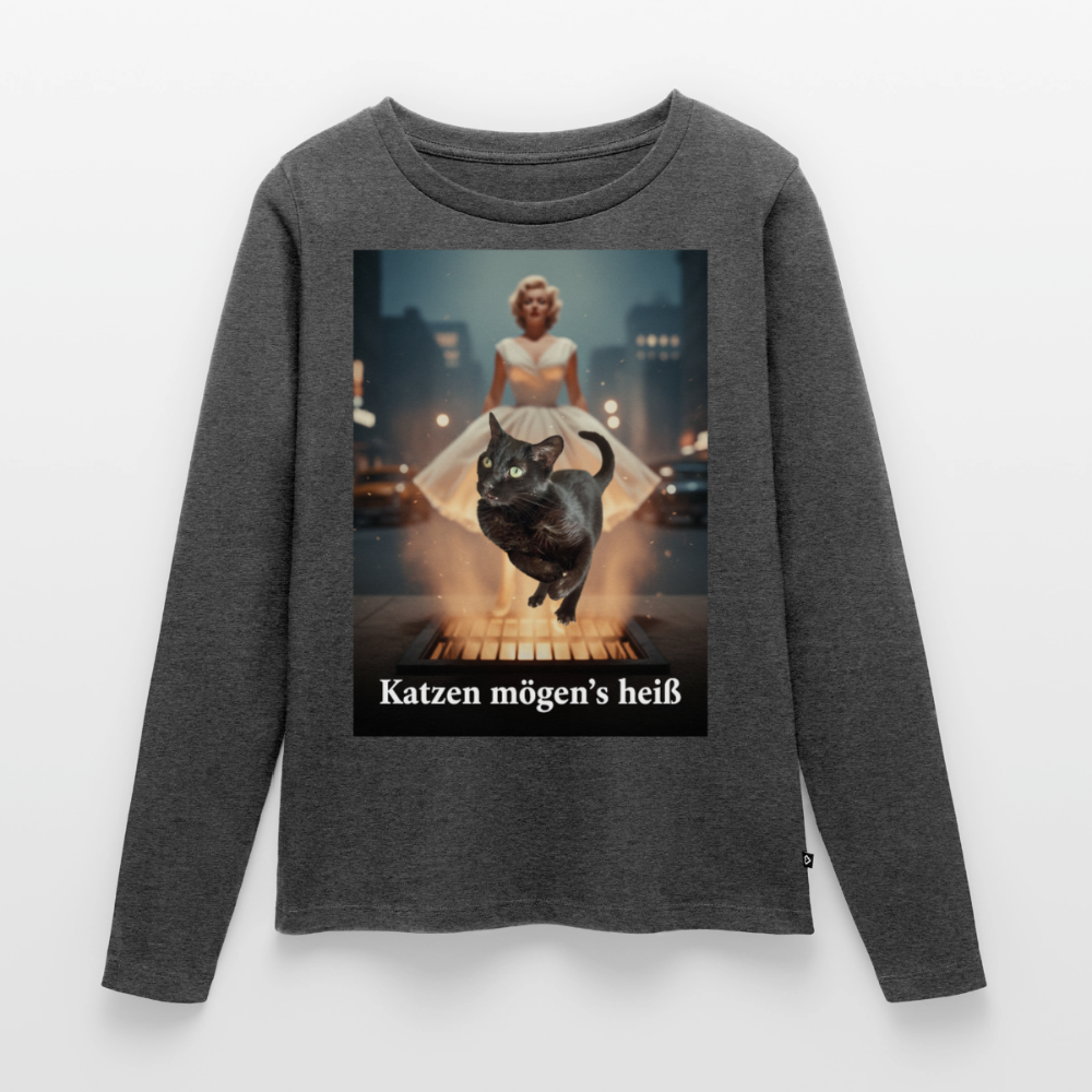 Katzen mögen’s heiß | Frauen Premium Bio Langarmshirt - Anthrazit meliert