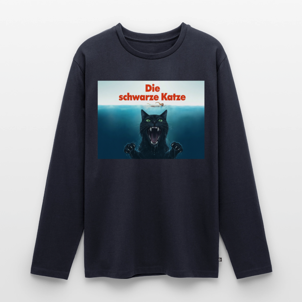 Die schwarze Katze – Krümel taucht auf | Männer Premium Bio Langarmshirt - Navy