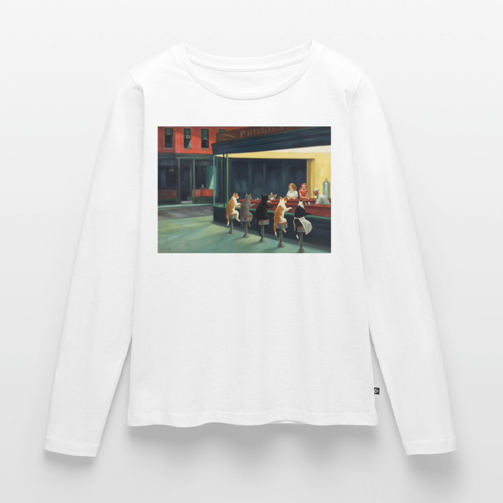 Wenn Hopper Katzen gemalt hätte | Frauen Premium Bio Langarmshirt - Weiß