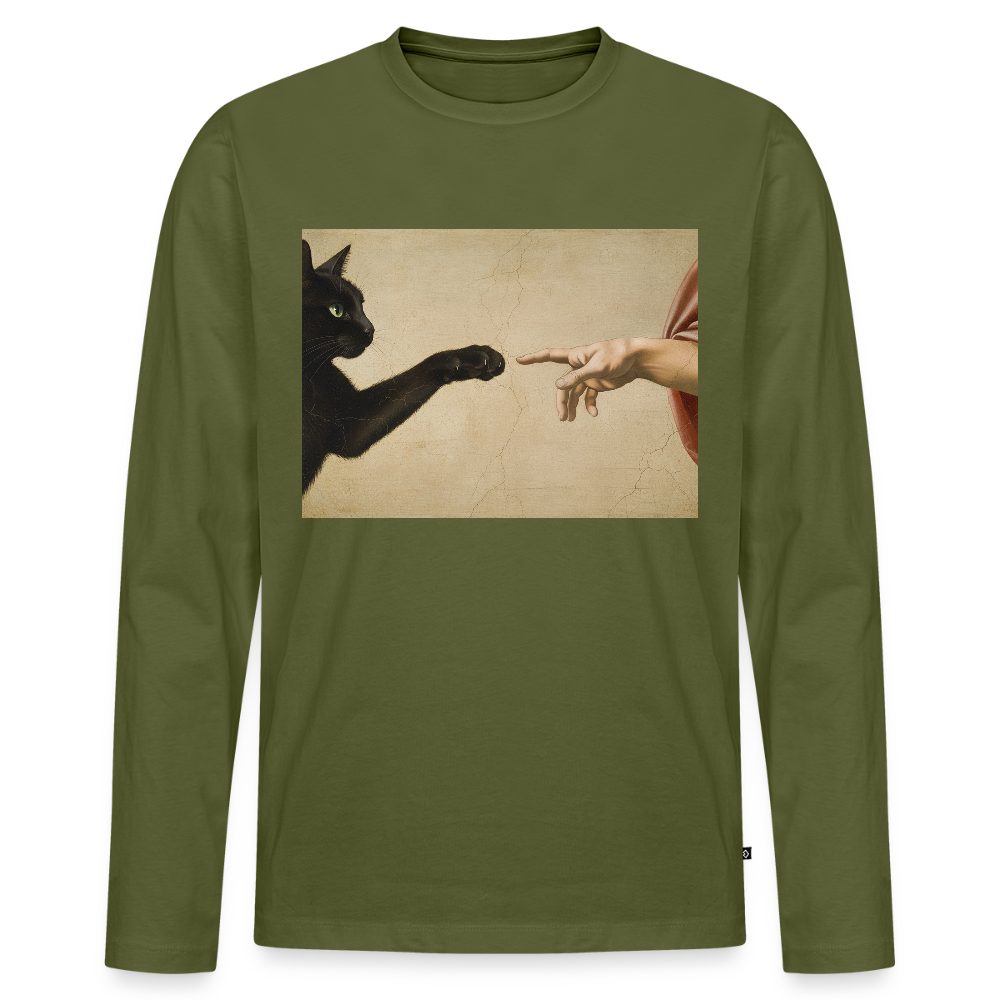 Die Erschaffung Adams… aber die Katze war schneller | Männer Premium Bio Langarmshirt - Khaki