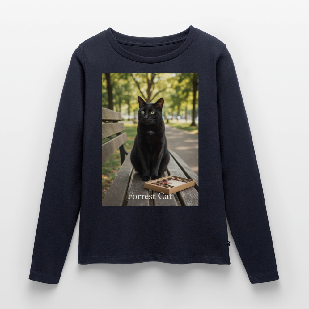 Forrest Cat – Krümel wartet | Frauen Premium Bio Langarmshirt - Navy