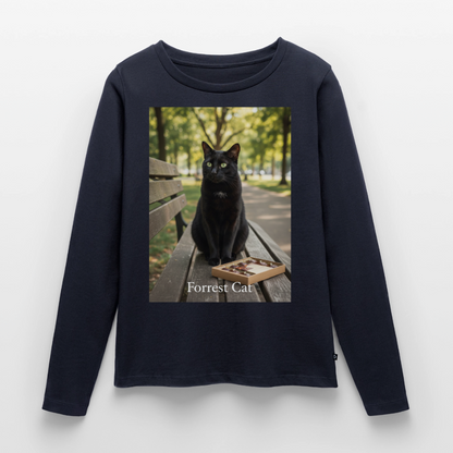 Forrest Cat – Krümel wartet | Frauen Premium Bio Langarmshirt - Navy