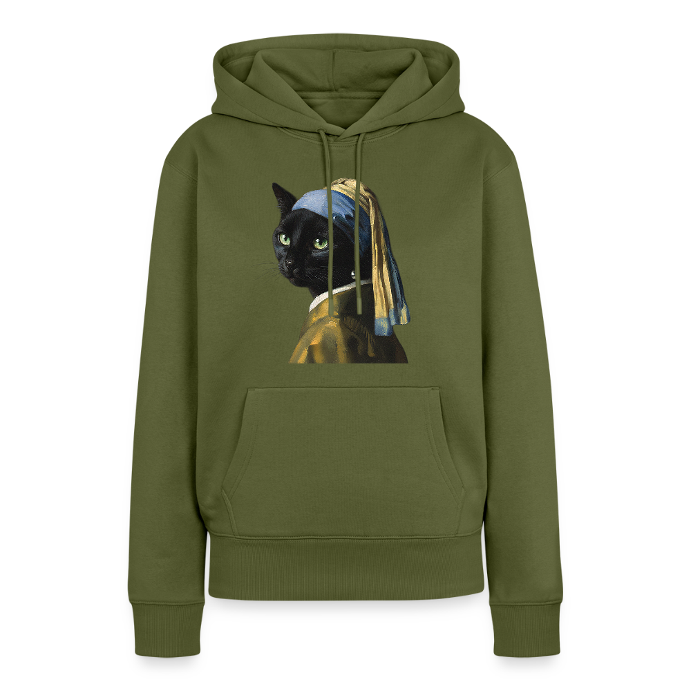 Das Mädchen mit dem Perlenohrring… aber es ist eine Katze | Frauen Premium Hoodie - Khaki