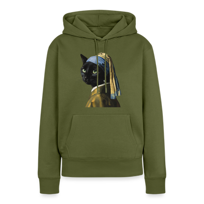 Das Mädchen mit dem Perlenohrring… aber es ist eine Katze | Frauen Premium Hoodie - Khaki