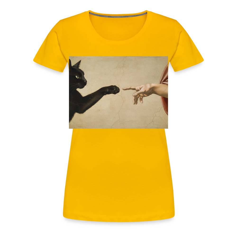 Die Erschaffung Adams… aber die Katze war schneller | Frauen Premium T-Shirt - Sonnengelb