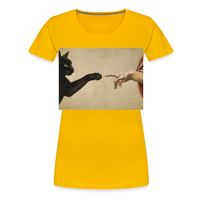 Die Erschaffung Adams… aber die Katze war schneller | Frauen Premium T-Shirt - Sonnengelb