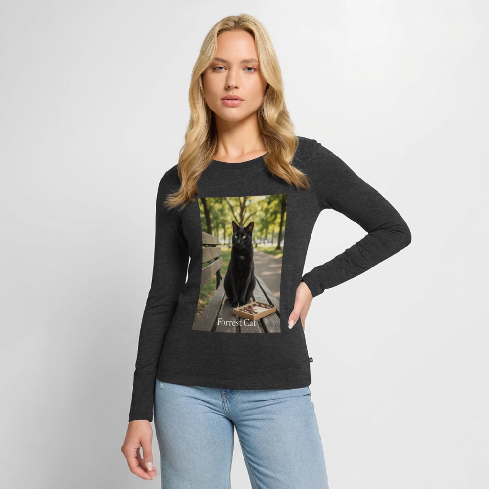 Forrest Cat – Krümel wartet | Frauen Premium Bio Langarmshirt - Anthrazit meliert