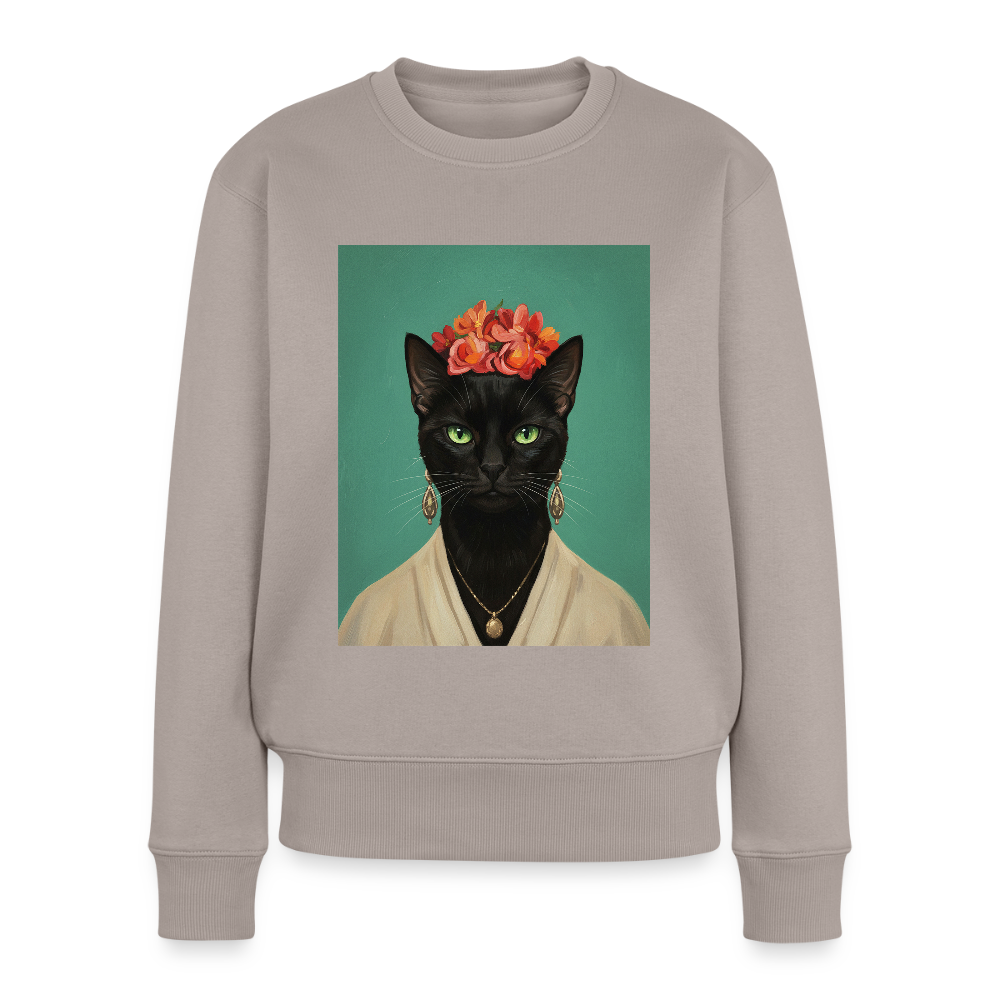 Frida Katze – Künstlerisches Katzenporträt | Frauen Premium Pullover - Taupe