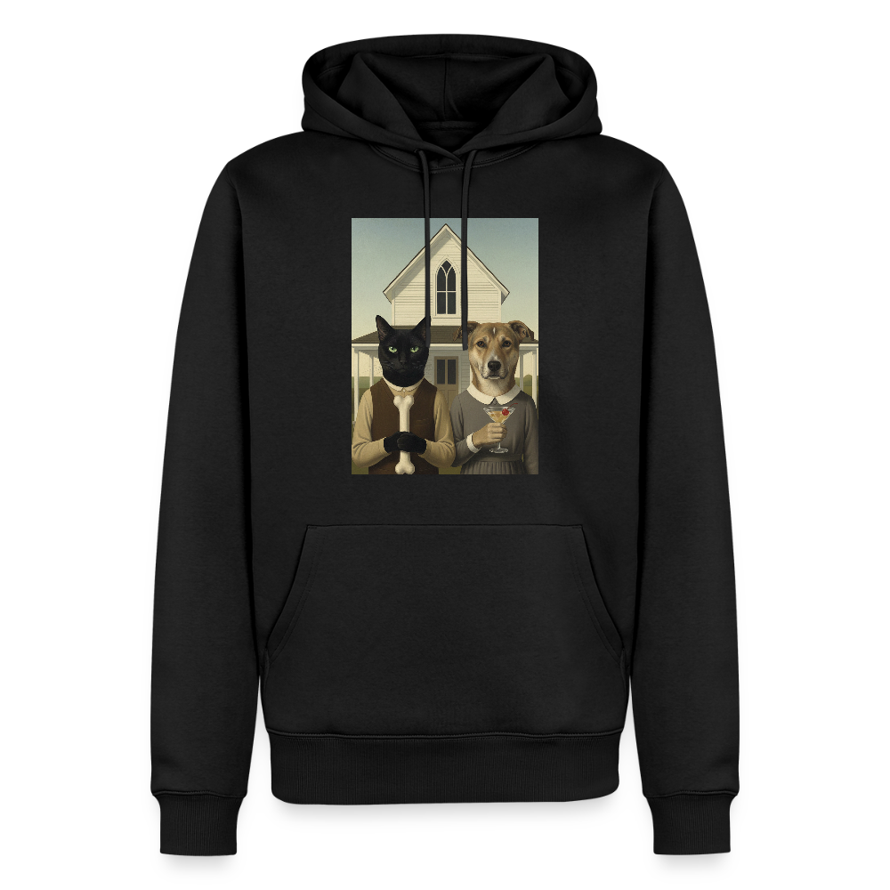 American Gothic… aber mit Katze und Hund | Männer Premium Hoodie - Schwarz
