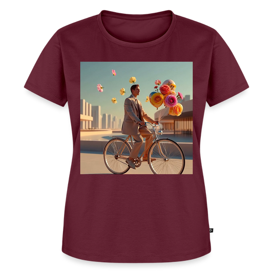 Fahrt ins Ungewisse (mit Blumen) | Frauen Premium T-Shirt - Burgunderrot