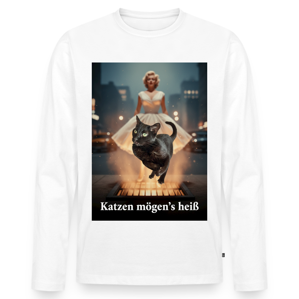 Katzen mögen’s heiß | Männer Premium Bio Langarmshirt - Weiß