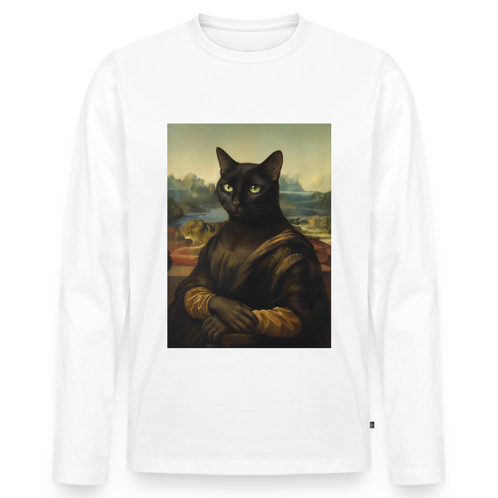 Mona Lisa… aber es ist eine Katze | Männer Premium Bio Langarmshirt - Weiß